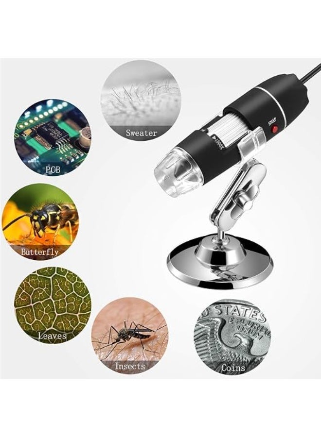 Jiusion 40X to 1000X USB Digital Microscope Camera with 8 LED Lights, 360° Metal Stand & OTG Adapters Compatible with Windows, Mac, Linux & Android - Image 1