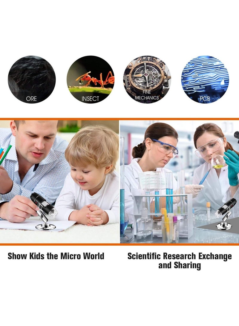 Jiusion 40X to 1000X USB Digital Microscope Camera with 8 LED Lights, 360° Metal Stand & OTG Adapters Compatible with Windows, Mac, Linux & Android - Image 4