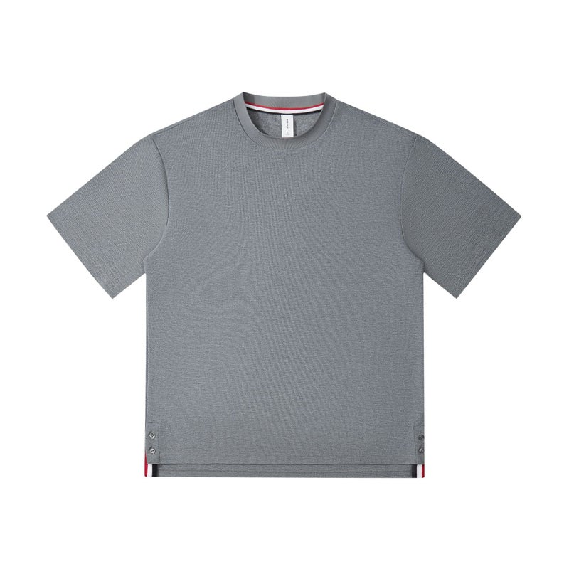 Lyocell Double Bead Split Design Crewneck Short-Sleeved T-Shirt Japanese Style Trendy Brand Simple All-Match Men'S And Women'S Half-Sleeved T-Shirt - Image 1