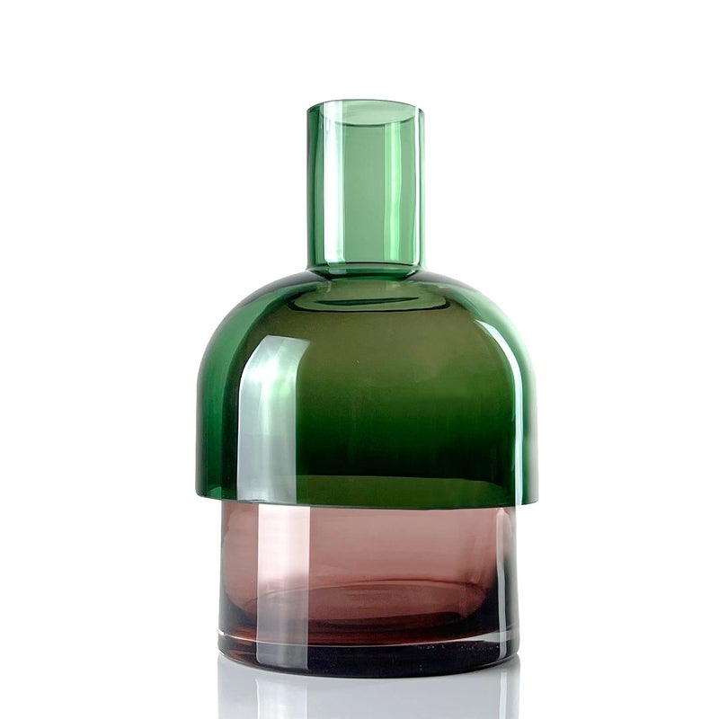 Cloudnola Large Reversible Glass Flower Vase and Bud Vase, Green and Pink, 9.5" Height x 5.6" Dia, Home, Wedding, and Event Decor - Image 2