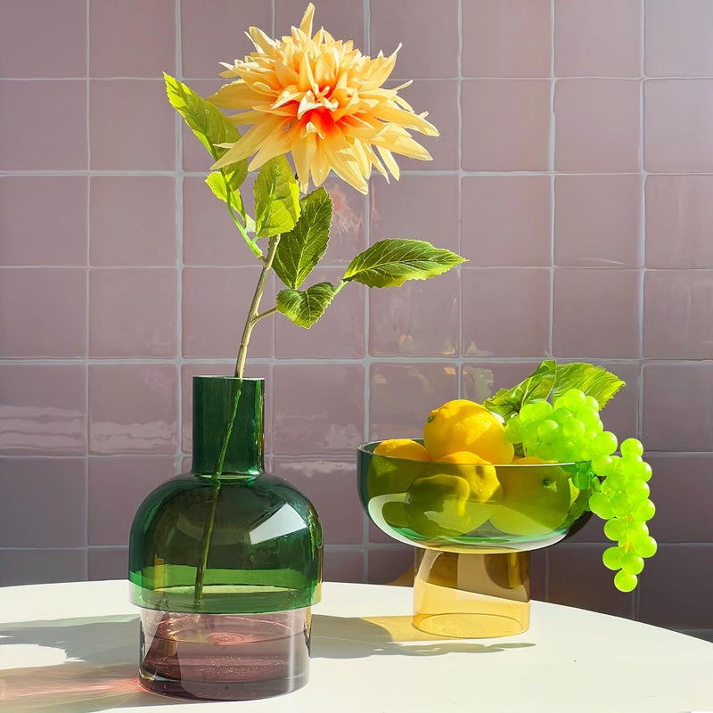 Cloudnola Large Reversible Glass Flower Vase and Bud Vase, Green and Pink, 9.5" Height x 5.6" Dia, Home, Wedding, and Event Decor - Image 4
