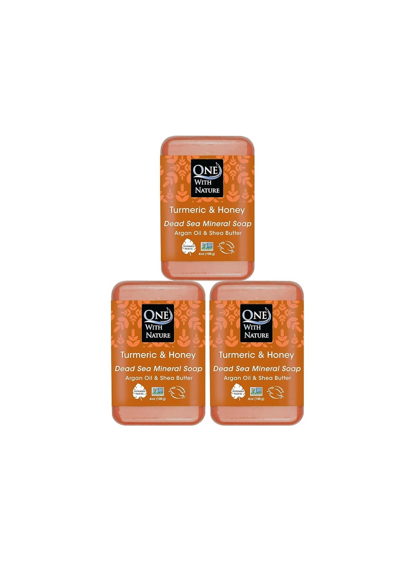 ONE WITH NATURE One With Nature Dead Sea Mineral Turmeric Soap Bar 4oz Bar 3pk Argan Oil Shea Butter Dead Sea Salt Contains Magnesium Sulfur  21 Essential Minerals All Skin Types Eczema Psoriasis Acne 