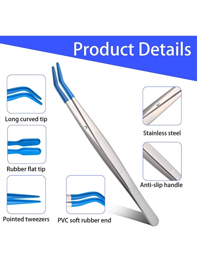 4PCS Blue Tweezers with Rubber Tips, PVC Coated Metal Tweezers with Flat|Round|Straight|Bent Tips, Precision Piercing Removal Tweezer for Crafting Stamp Collecting Jewelry Bead - Image 5