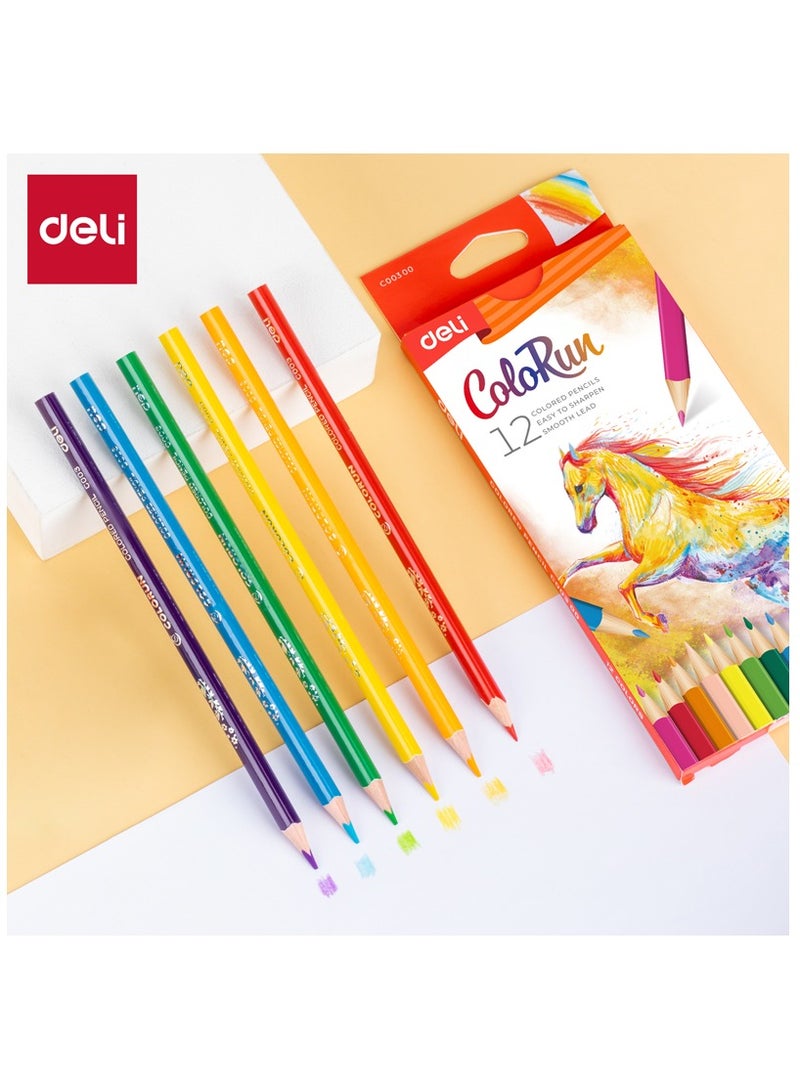 Deli أقلام تلوين مثلثة من خشب الباسود دلي EC00300 COLORUN، 12 لون، تلوين سلس، سهل الشحذ - Image 2