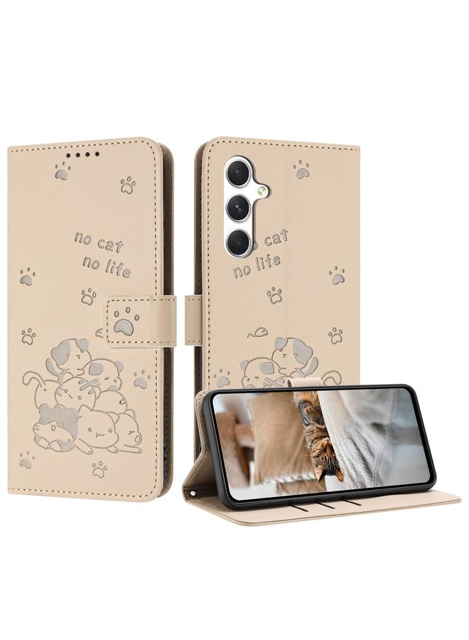 اس-توب جراب لهاتف Samsung Galaxy M35 5G، جراب جلدي منقوش عليه صورة قطة صغيرة مع حبل تعليق - Image 1