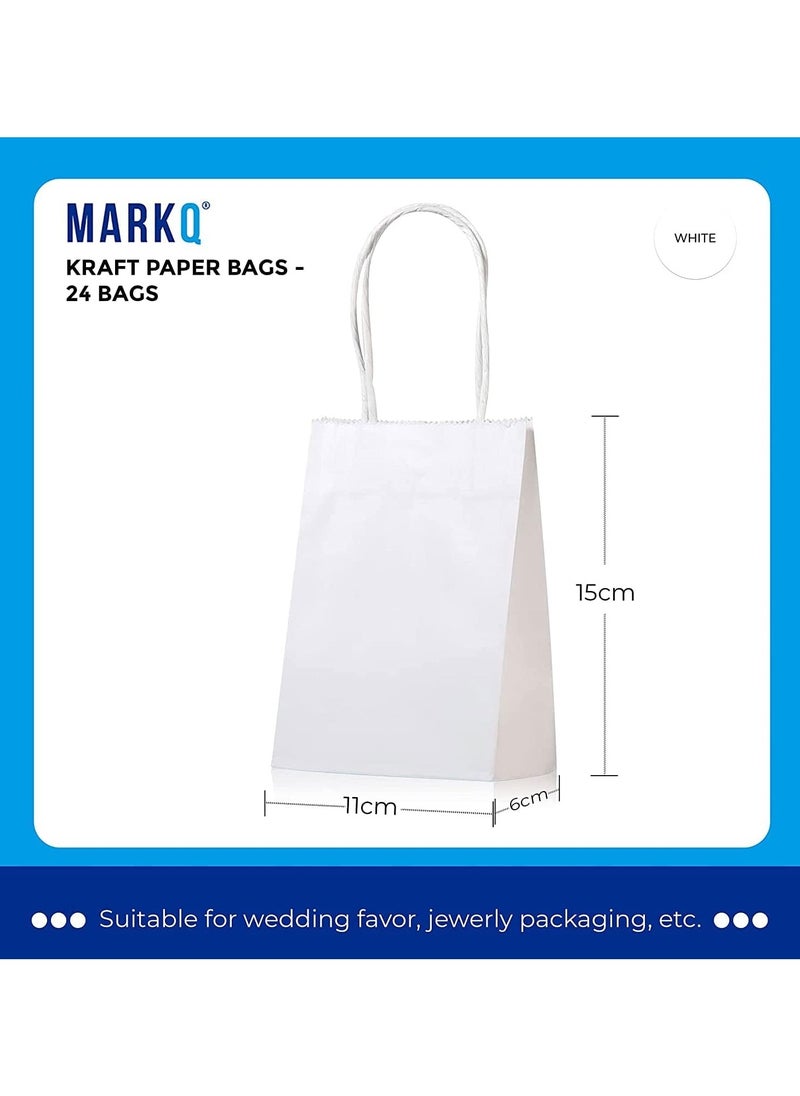 MARKQ [24 Bags] Kraft Paper bags with handles, 15 x 11 x 6 cm White Gift bags for Birthday Party Favors, Weddings, Merchandise, Goodies, Baby Shower  - Image 3