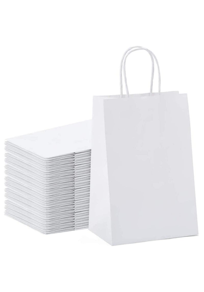 MARKQ [24 Bags] Kraft Paper bags with handles, 15 x 11 x 6 cm White Gift bags for Birthday Party Favors, Weddings, Merchandise, Goodies, Baby Shower - Image 1