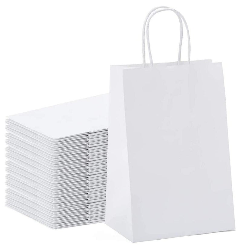 MARKQ [24 Bags] Kraft Paper bags with handles, 15 x 11 x 6 cm White Gift bags for Birthday Party Favors, Weddings, Merchandise, Goodies, Baby Shower - Image 1