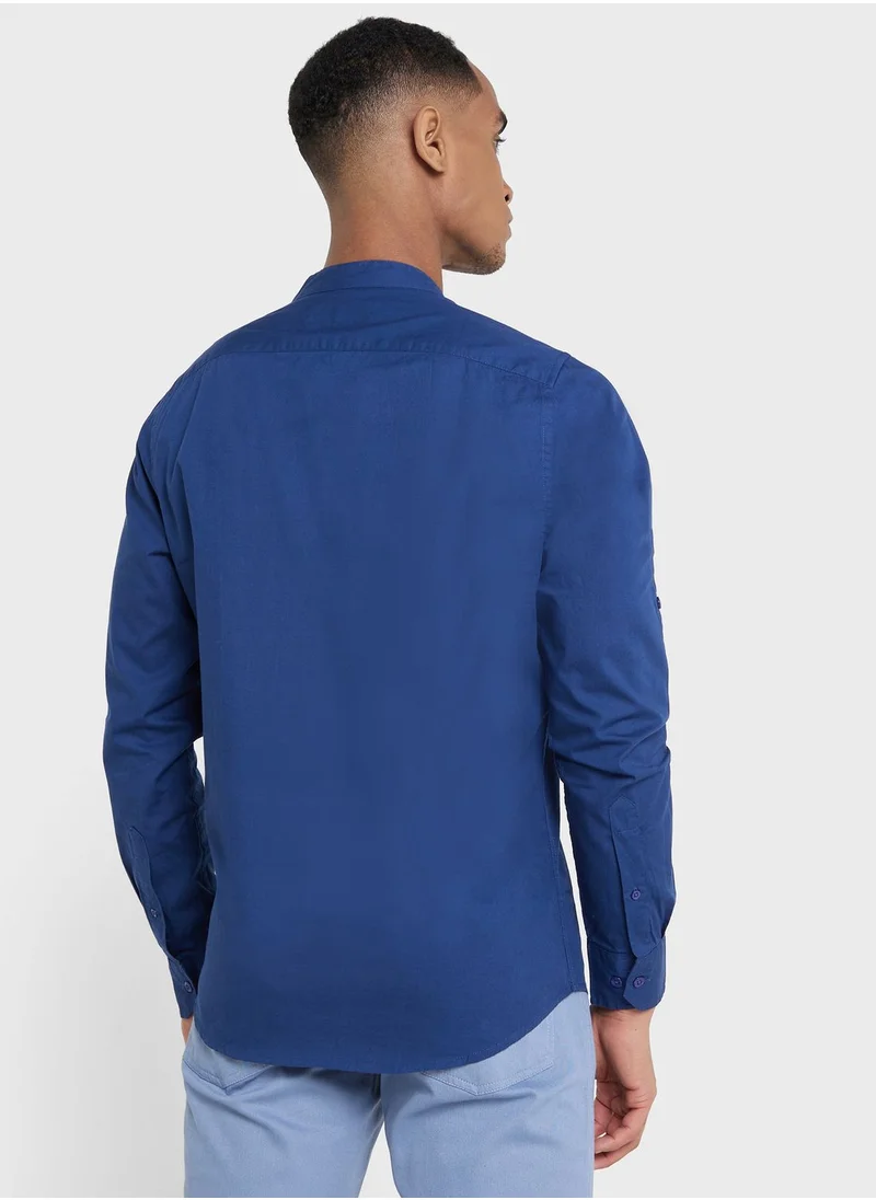 توماس سكوت Thomas Scott Men Blue Slim Fit Casual Cotton Shirt