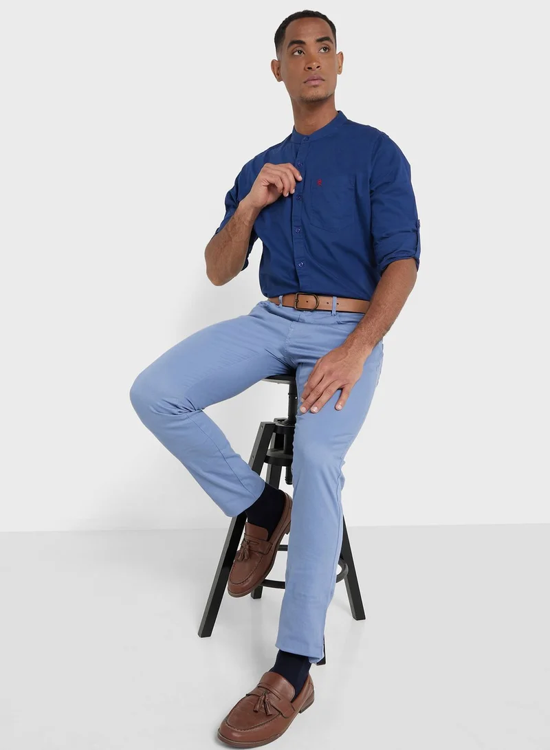 توماس سكوت Thomas Scott Men Blue Slim Fit Casual Cotton Shirt