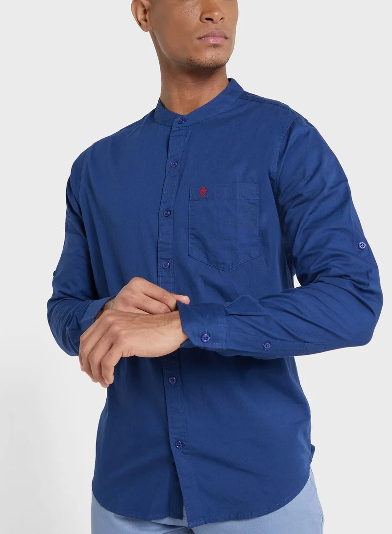 توماس سكوت Thomas Scott Men Blue Slim Fit Casual Cotton Shirt