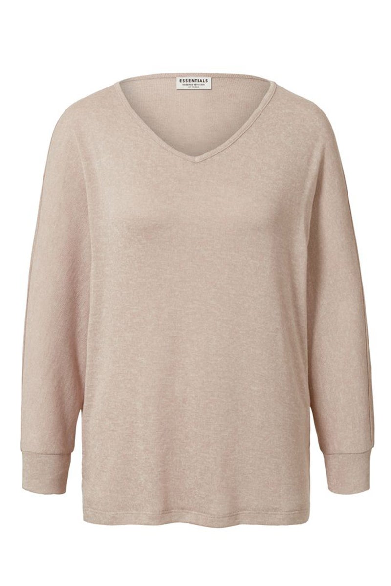 Tchibo Women V-Neck Batwing Sleeve Textured Blouse, Oatmeal Beige - Image 2