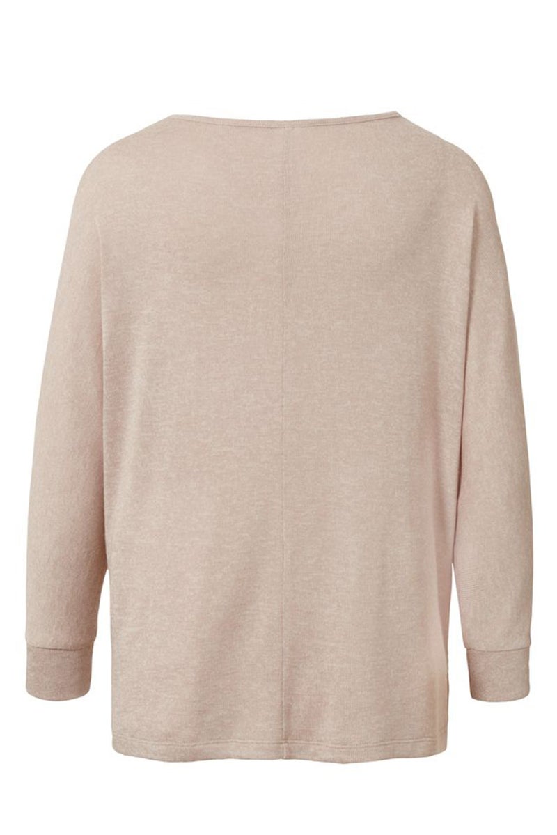 Tchibo Women V-Neck Batwing Sleeve Textured Blouse, Oatmeal Beige - Image 3