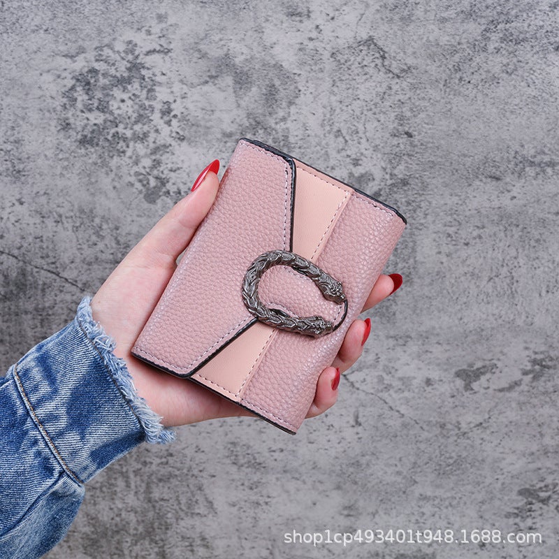 Mini Tri-Fold Wallet Stylish Multi-Function Coin Purse Womens Pink 
