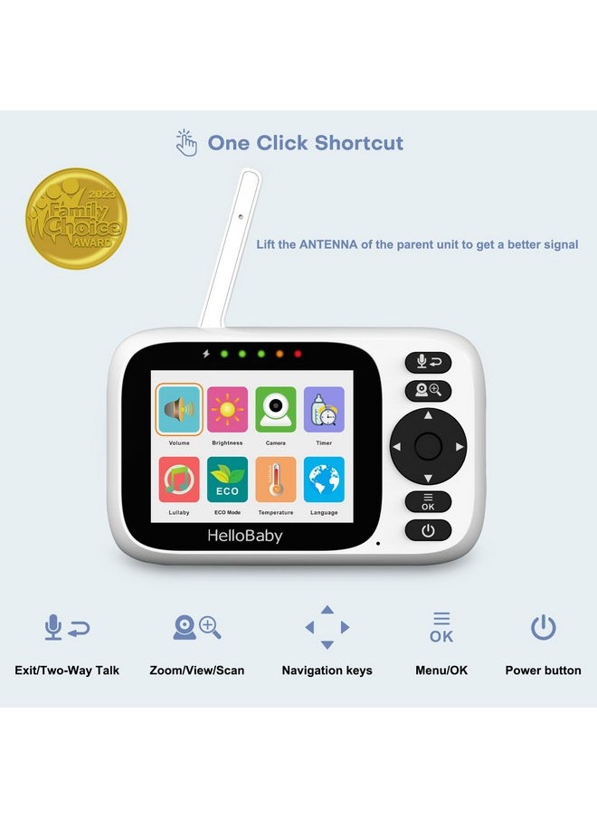 Hellobaby HelloBaby Baby Monitor with 3.2'' IPS Screen - Baby Camera Monitor with Remote Pan-Tilt-Zoom Camera No WiFi, Infrared Night Vision, 1000ft Wireless Connection  - Image 1