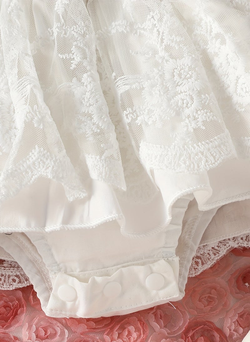 Baby Girl Feather Lace Romper – Newborn Baby Clothes, Baby Gift Set, Elegant Baby Shower Gift, White, 70cm (3-6M)