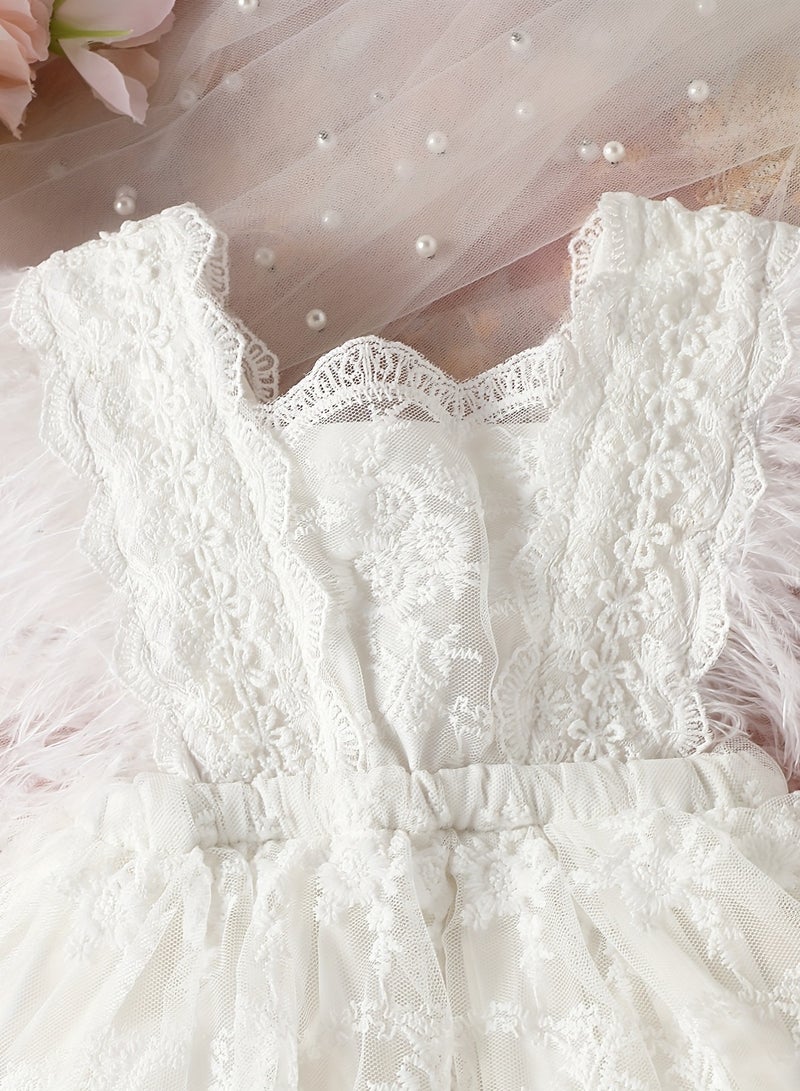 Baby Girl Feather Lace Romper – Newborn Baby Clothes, Baby Gift Set, Elegant Baby Shower Gift, White, 70cm (3-6M) - Image 3