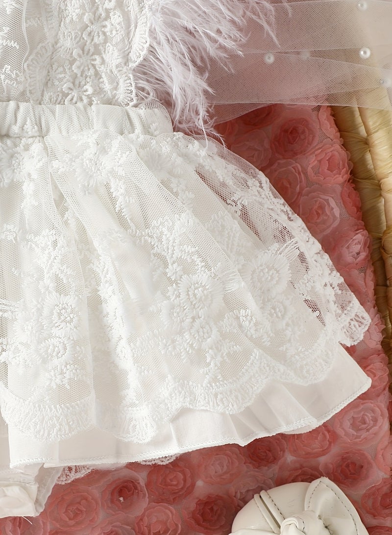 Baby Girl Feather Lace Romper – Newborn Baby Clothes, Baby Gift Set, Elegant Baby Shower Gift, White, 70cm (3-6M) - Image 4