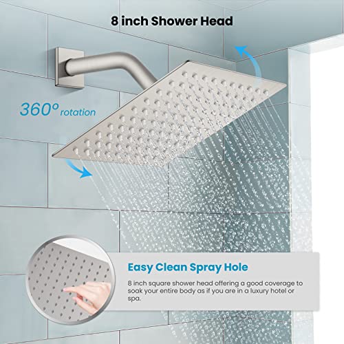 gotonovo Rain Shower Faucet System Set Rainfall Shower Head with Handheld Sprayer Waterfall Tub Spout Wall Mounted Mixer Combo Rough-in Valve and Trim Included 8 Inch Showerhead Brushed Nickel - Image 3
