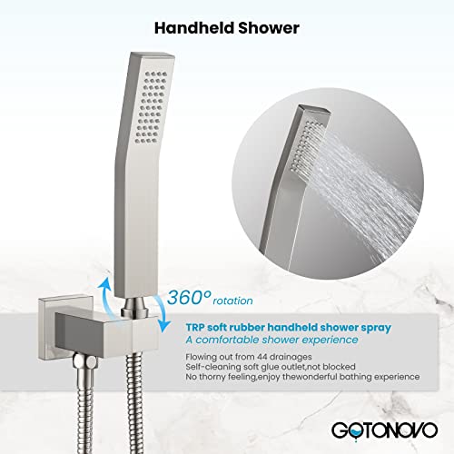 gotonovo Rain Shower Faucet System Set Rainfall Shower Head with Handheld Sprayer Waterfall Tub Spout Wall Mounted Mixer Combo Rough-in Valve and Trim Included 8 Inch Showerhead Brushed Nickel - Image 4