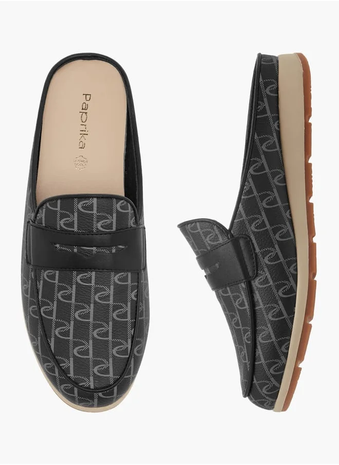Paprika Women Monogram Print Slip-On Mules