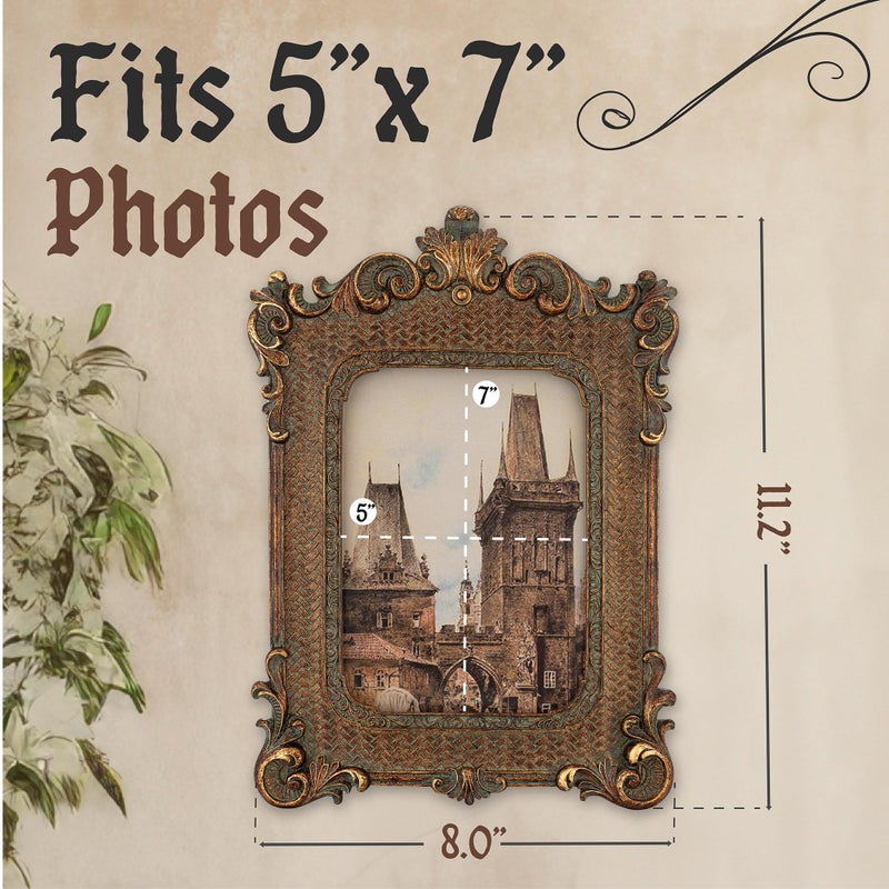 Olden Days 5x7 Picture Frame - Gothic Vintage European Design, Antique Baroque Style Photo Frame for Wall Hanging, Tabletop Display, and Home Decor (Black) - Image 3