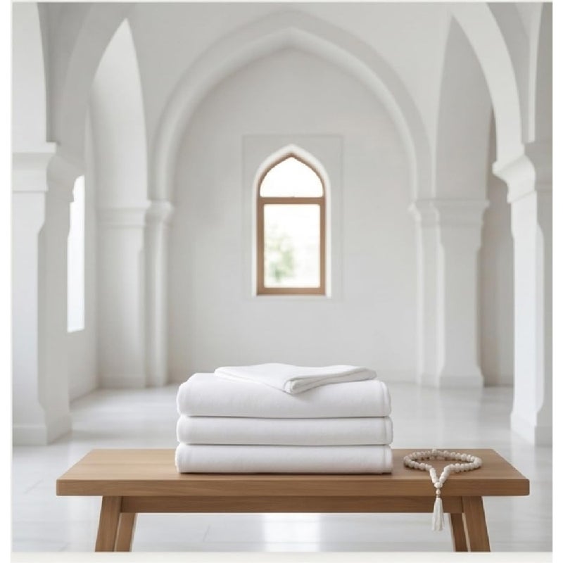 Hajj Umrah Ihram Set 100 Cotton, Lightweight Breathable, 1200 GSM, Large Size, 2-Piece White Ritual Clothing for Pilgrimage Use - Image 3