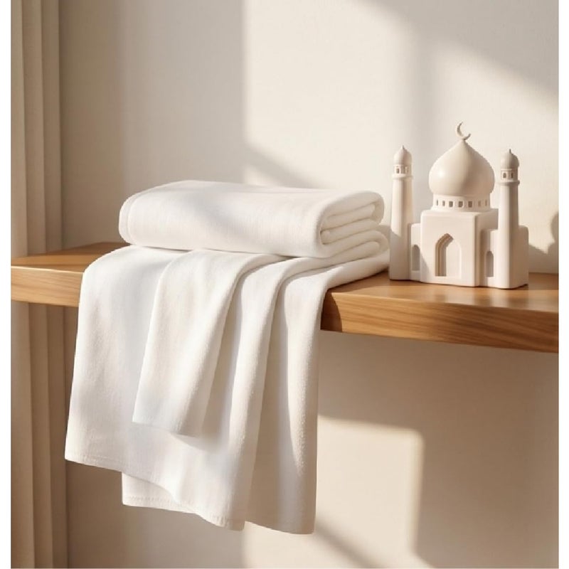 Hajj Umrah Ihram Set 100 Cotton, Lightweight Breathable, 1200 GSM, Large Size, 2-Piece White Ritual Clothing for Pilgrimage Use - Image 2