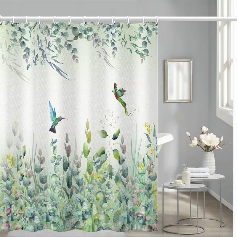 Niidder Green Leaf Shower Curtain  Kingfisher Shower Curtain -72 ""W x 78"" L with 12 Hooks  Weighted Hem Shower Curtain  Waterproof Bathroom Shower Curtain  Sage Green Shower Curtain - Image 3
