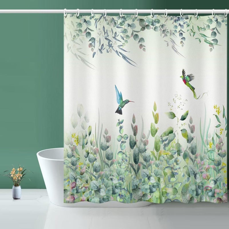 Niidder Green Leaf Shower Curtain  Kingfisher Shower Curtain -72 ""W x 78"" L with 12 Hooks  Weighted Hem Shower Curtain  Waterproof Bathroom Shower Curtain  Sage Green Shower Curtain - Image 1
