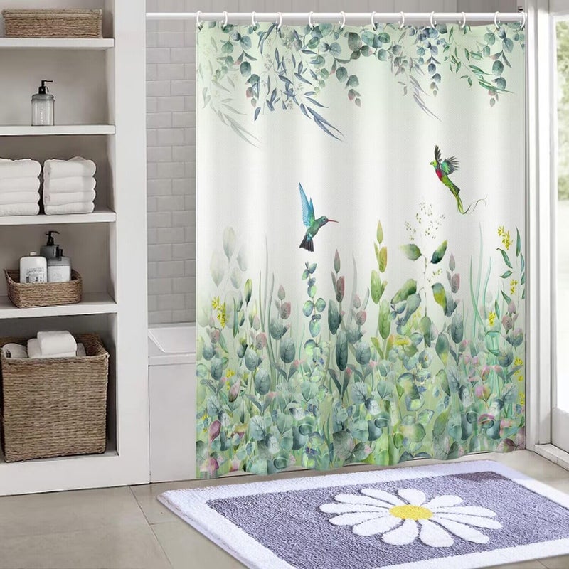 Niidder Green Leaf Shower Curtain  Kingfisher Shower Curtain -72 ""W x 78"" L with 12 Hooks  Weighted Hem Shower Curtain  Waterproof Bathroom Shower Curtain  Sage Green Shower Curtain - Image 4