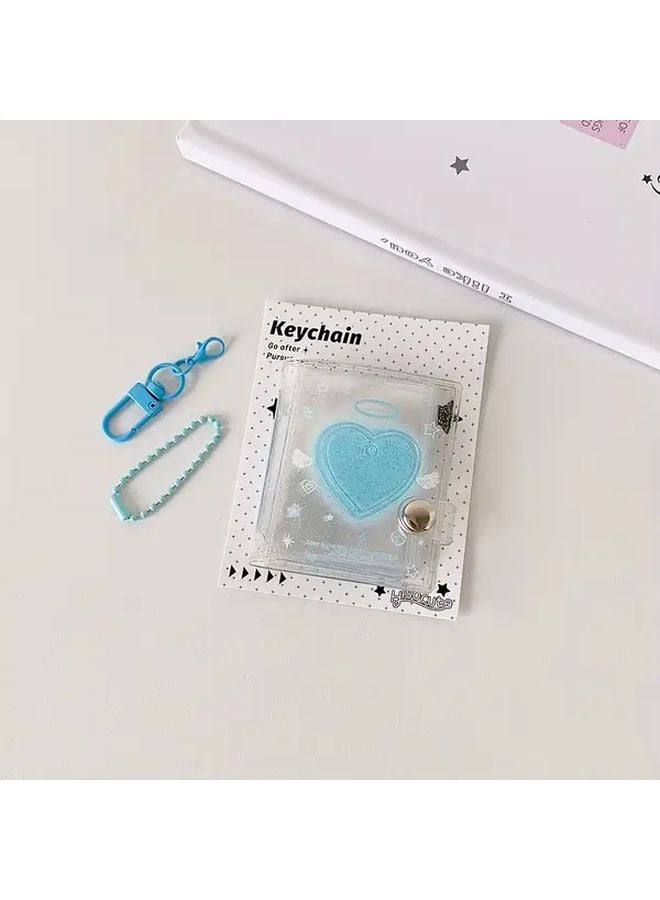 حامل ألبوم الصور بسلسلة مفاتيح من البولي فينيل كلوريد الأزرق مع نافذة شفافة على شكل قلب - منظِّم بطاقات هوية متين - Image 1