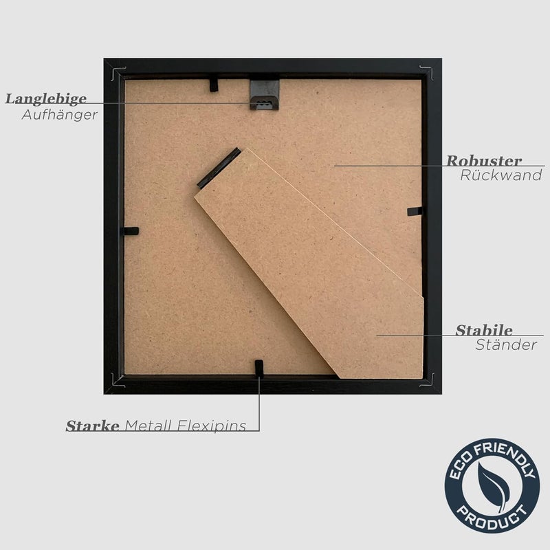 مجموعة VUVUZULA من 3 إطارات صور خشبية MDF - 15 × 15 سم - أسود - مع حوامل صور - 10 × 10 سم جودة لكل تطبيق - Image 4