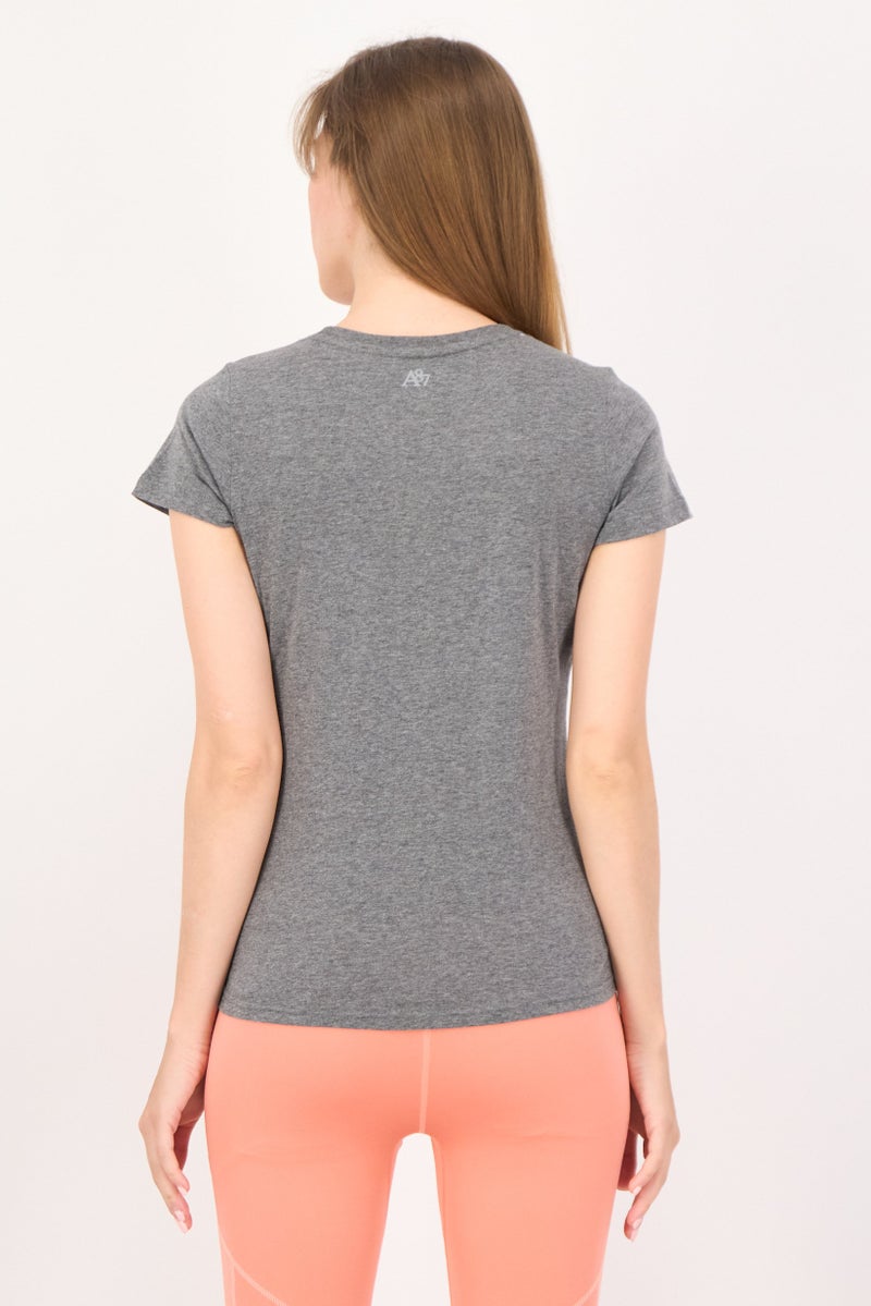 Aeropostale Women Sportswear Fit Short Sleeves Training T-shirt, Grey - Image 3