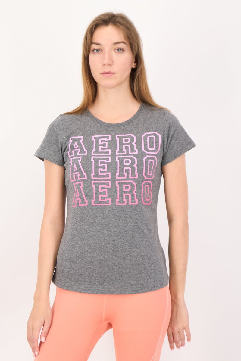 Aeropostale Women Sportswear Fit Short Sleeves Training T-shirt, Grey - Image 1