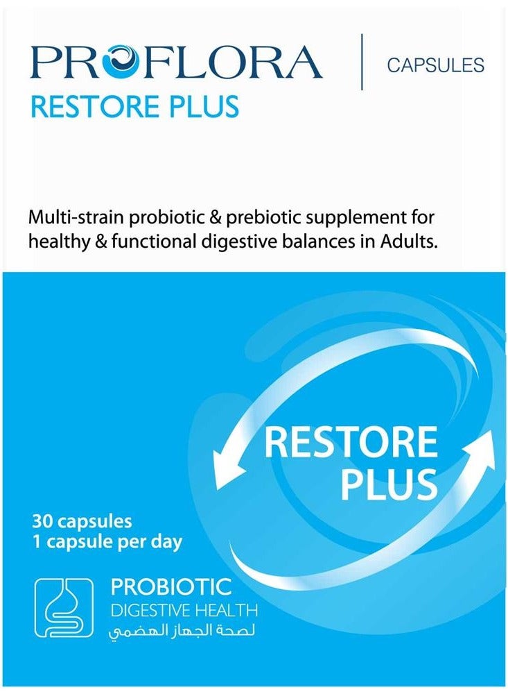 Proflora Restore Plus Multi-Strain Probiotic & Prebiotic Digestive Support Supplement 30 capsules - Image 1