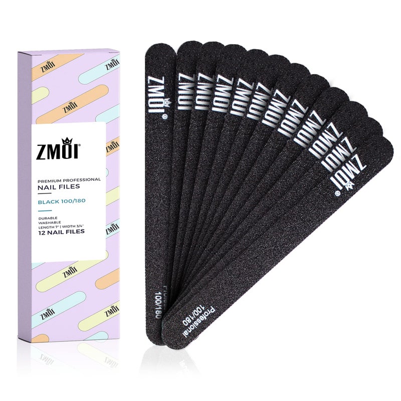 ZMOI Professional Nail Files 12 PCS Washable Double Sided Emory Board 8080 Grit for AcrylicGel Nails Waterproof and Durable Design Ergonomic and Practical Ideal for Salon Home Use