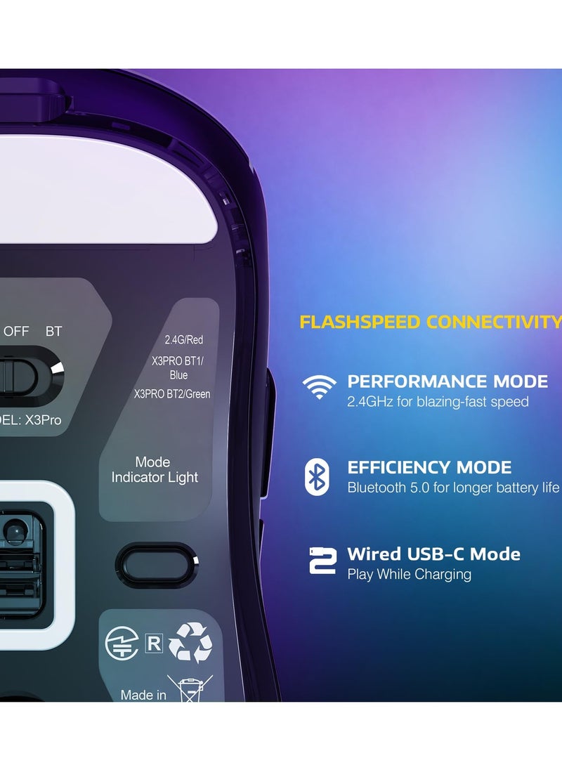 Attack Shark - X3PRO 4K/8K Lightweight Wireless Gaming Mouse with Tri-Mode(Wired/2.4GHz/BT),PAW3395 Optical Sensor,26K DPI,Kailh GM8.0 Switch,Long Battery,7 Buttons for PC/Laptop/Win/Mac - Image 1