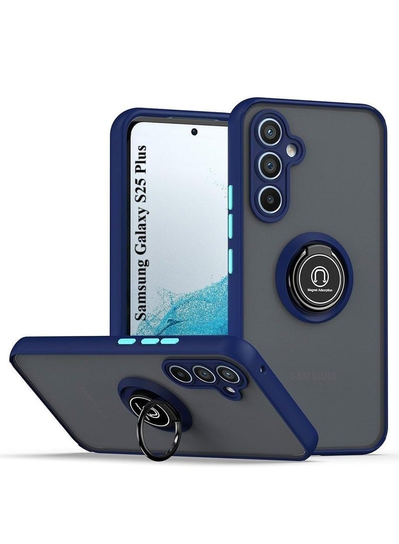 BORTONY Samsung Galaxy S25 Plus Kickstand Case Cover Rotational Metal Ring Shockproof Bumper Matte Finish Magnetic Car Mount Cover For Samsung Galaxy S25 Plus - Image 1