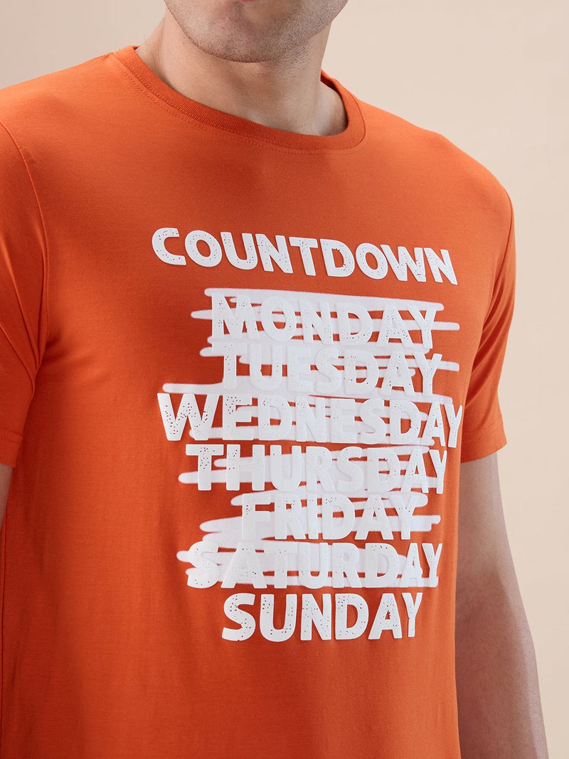 STATUS QUO Puff Typography Print Regular Fit Orange T-shirt - Image 4