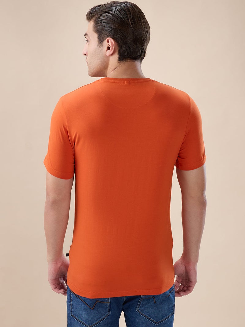 STATUS QUO Puff Typography Print Regular Fit Orange T-shirt - Image 3