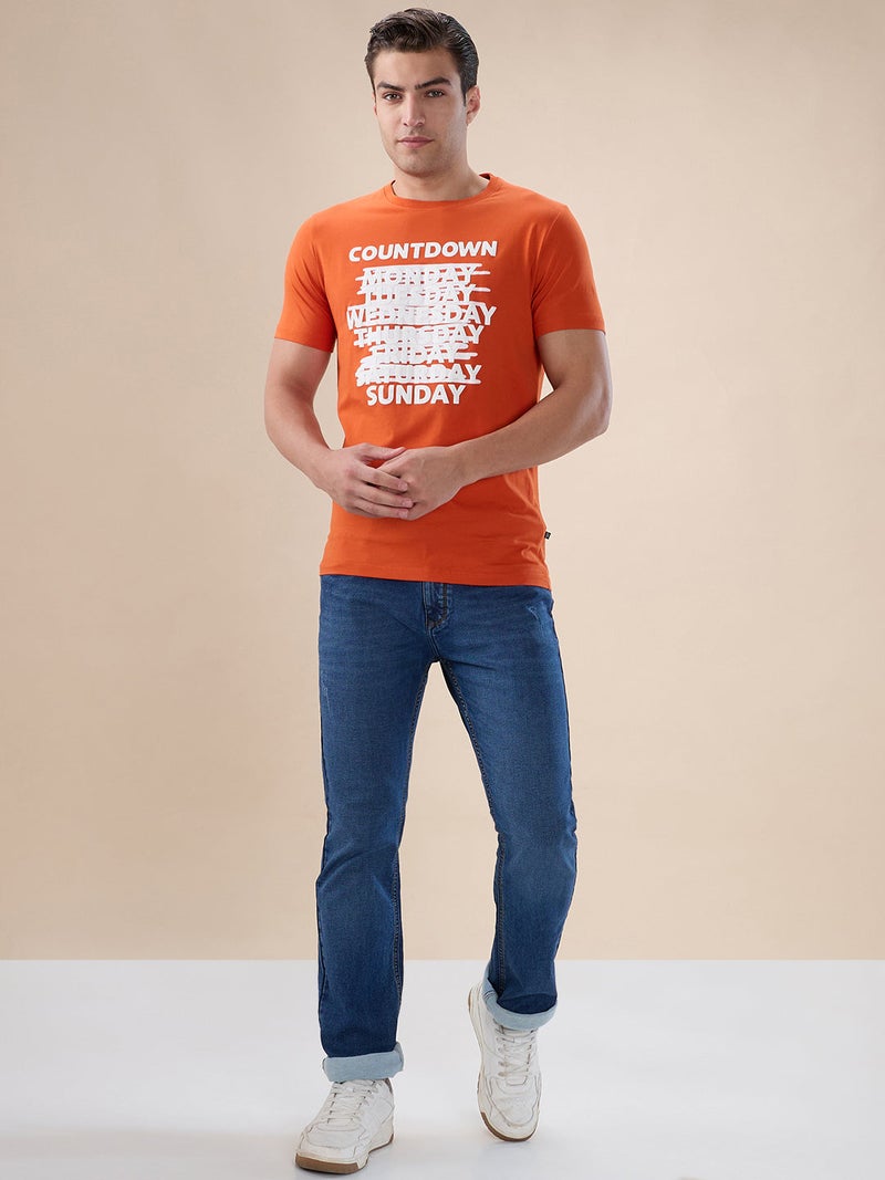 STATUS QUO Puff Typography Print Regular Fit Orange T-shirt - Image 5