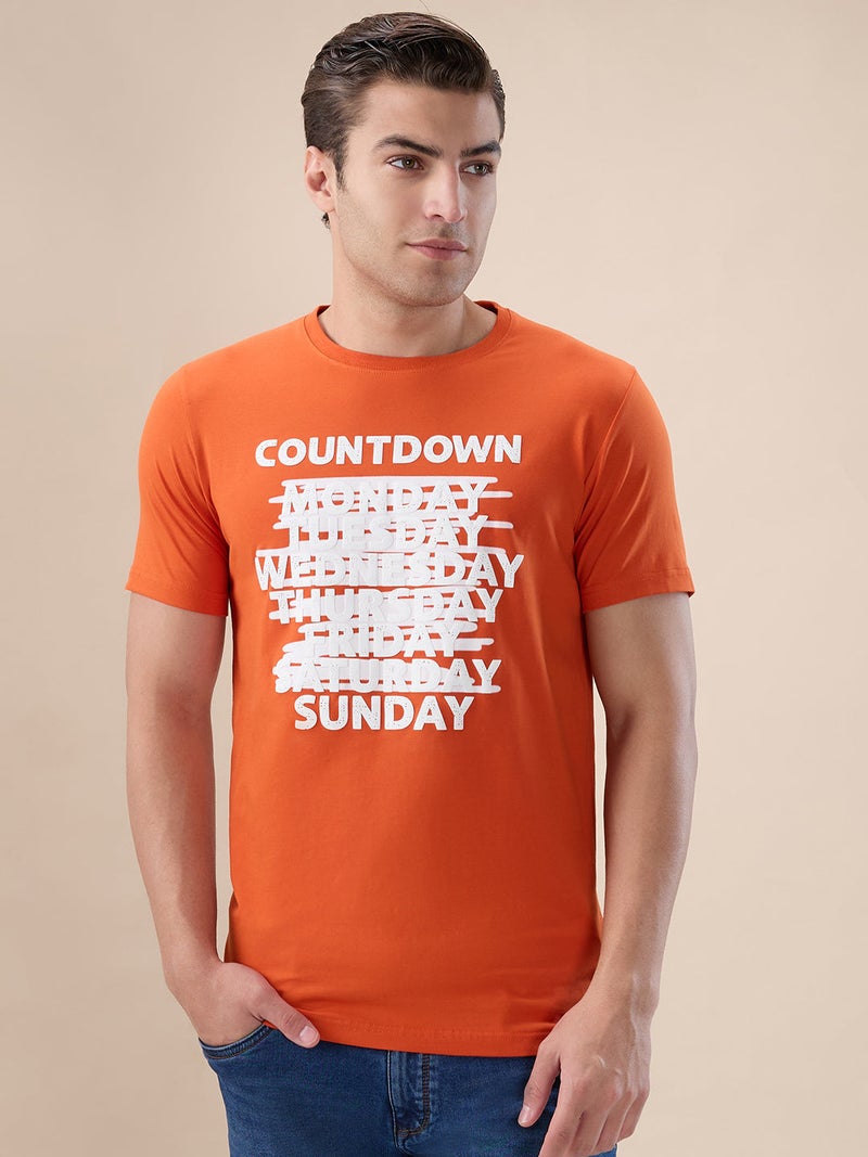 STATUS QUO Puff Typography Print Regular Fit Orange T-shirt - Image 1