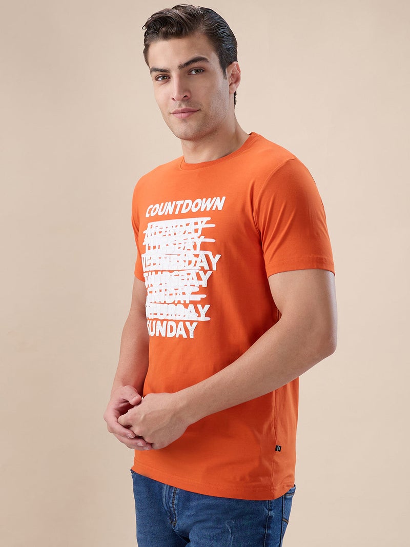 STATUS QUO Puff Typography Print Regular Fit Orange T-shirt - Image 2