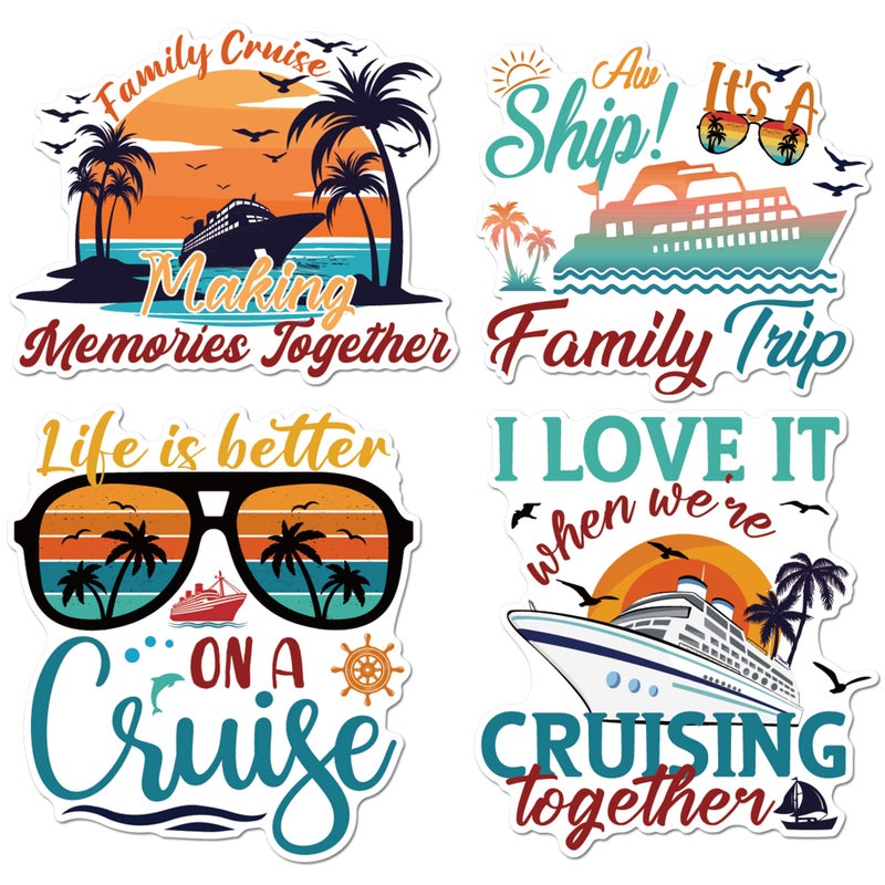 MENIFEND Cruise Door Decorations Magnetic, 4 Pcs Family Trip Sunset Palm Tree Nautical Retro Cruise Magnets, Family Cruising Essentials Magnetic Ship Cabin Door Signs for Stateroom Decor - Image 1