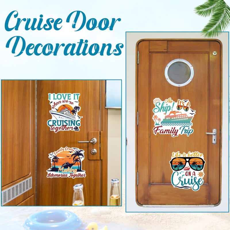 MENIFEND Cruise Door Decorations Magnetic, 4 Pcs Family Trip Sunset Palm Tree Nautical Retro Cruise Magnets, Family Cruising Essentials Magnetic Ship Cabin Door Signs for Stateroom Decor - Image 4