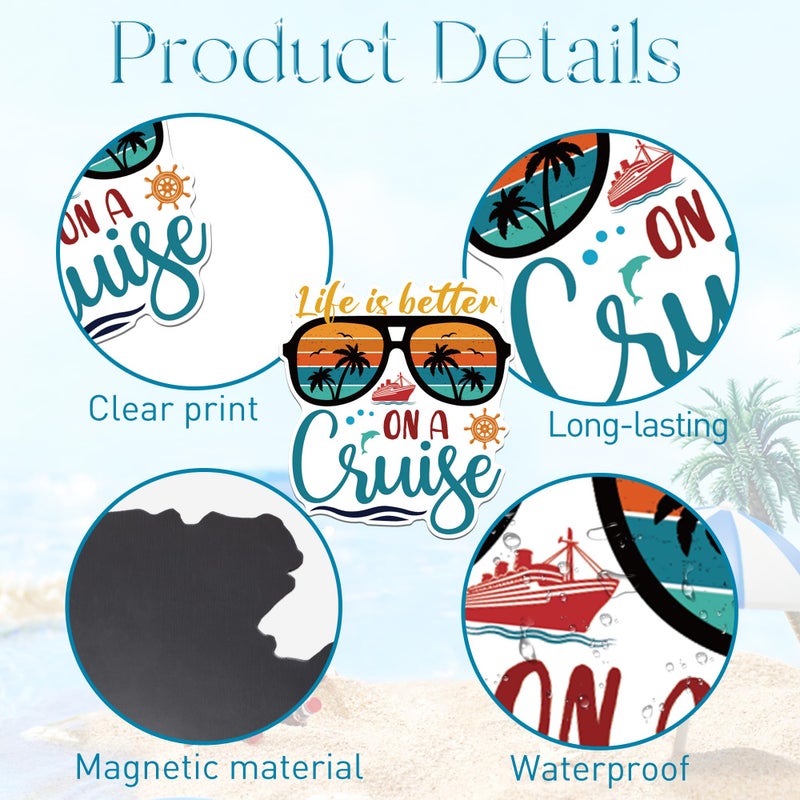 MENIFEND Cruise Door Decorations Magnetic, 4 Pcs Family Trip Sunset Palm Tree Nautical Retro Cruise Magnets, Family Cruising Essentials Magnetic Ship Cabin Door Signs for Stateroom Decor - Image 3