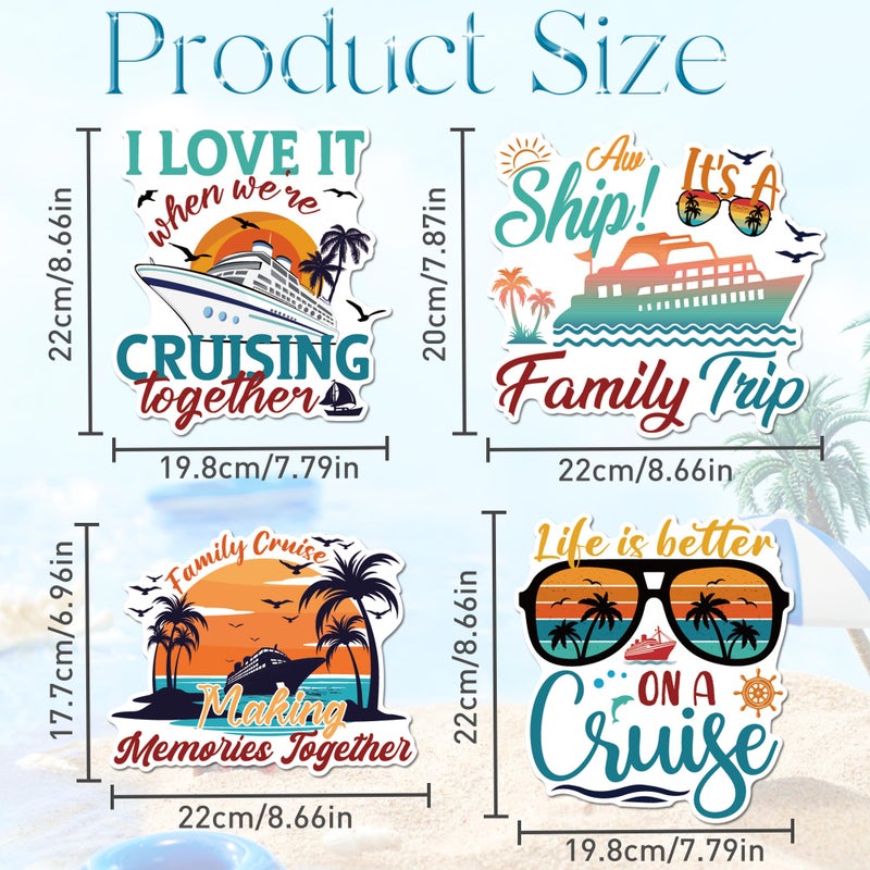 MENIFEND Cruise Door Decorations Magnetic, 4 Pcs Family Trip Sunset Palm Tree Nautical Retro Cruise Magnets, Family Cruising Essentials Magnetic Ship Cabin Door Signs for Stateroom Decor - Image 2