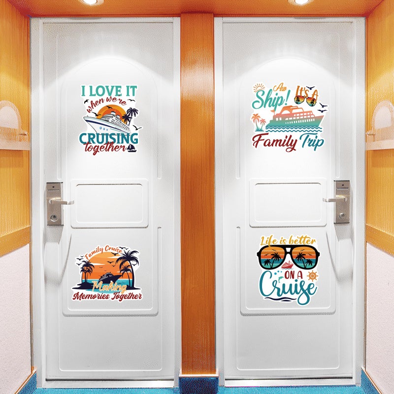 MENIFEND Cruise Door Decorations Magnetic, 4 Pcs Family Trip Sunset Palm Tree Nautical Retro Cruise Magnets, Family Cruising Essentials Magnetic Ship Cabin Door Signs for Stateroom Decor - Image 5
