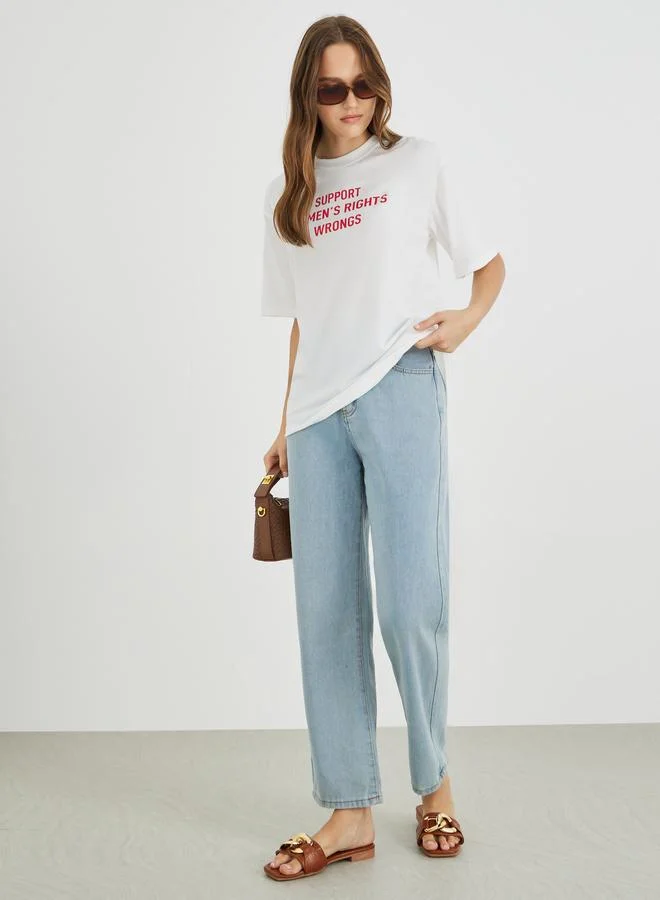 Styli Styli Slogan Print Regular Fit T-Shirt